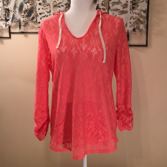 No Boundaries Tops - FINAL MARKDOWN BEFORE DONATING!  Coral Crochet/Lace Hoodie.  Size XL